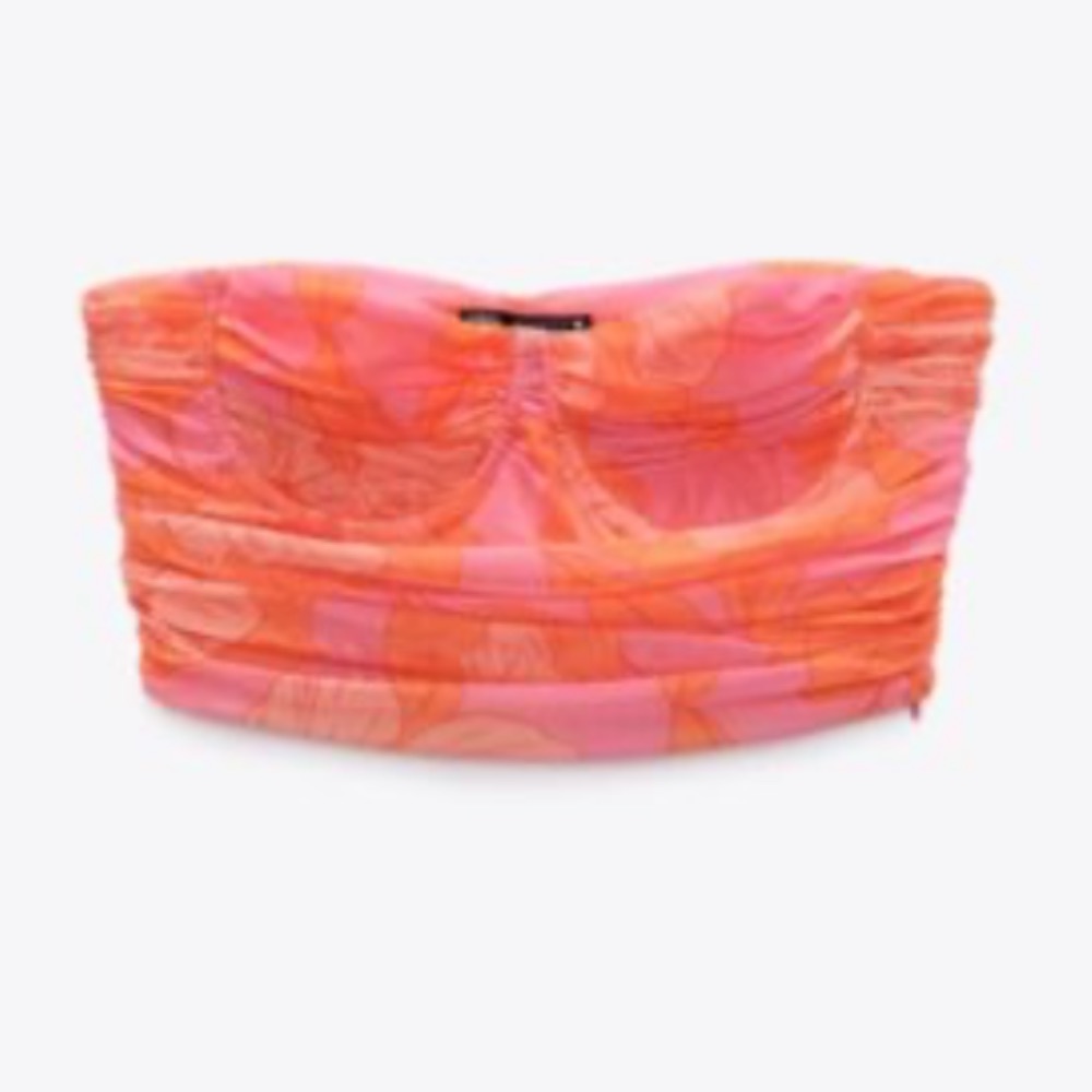 Zara pink and orange strapless top! Size large and new with tags